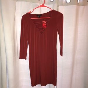 Red body con dress